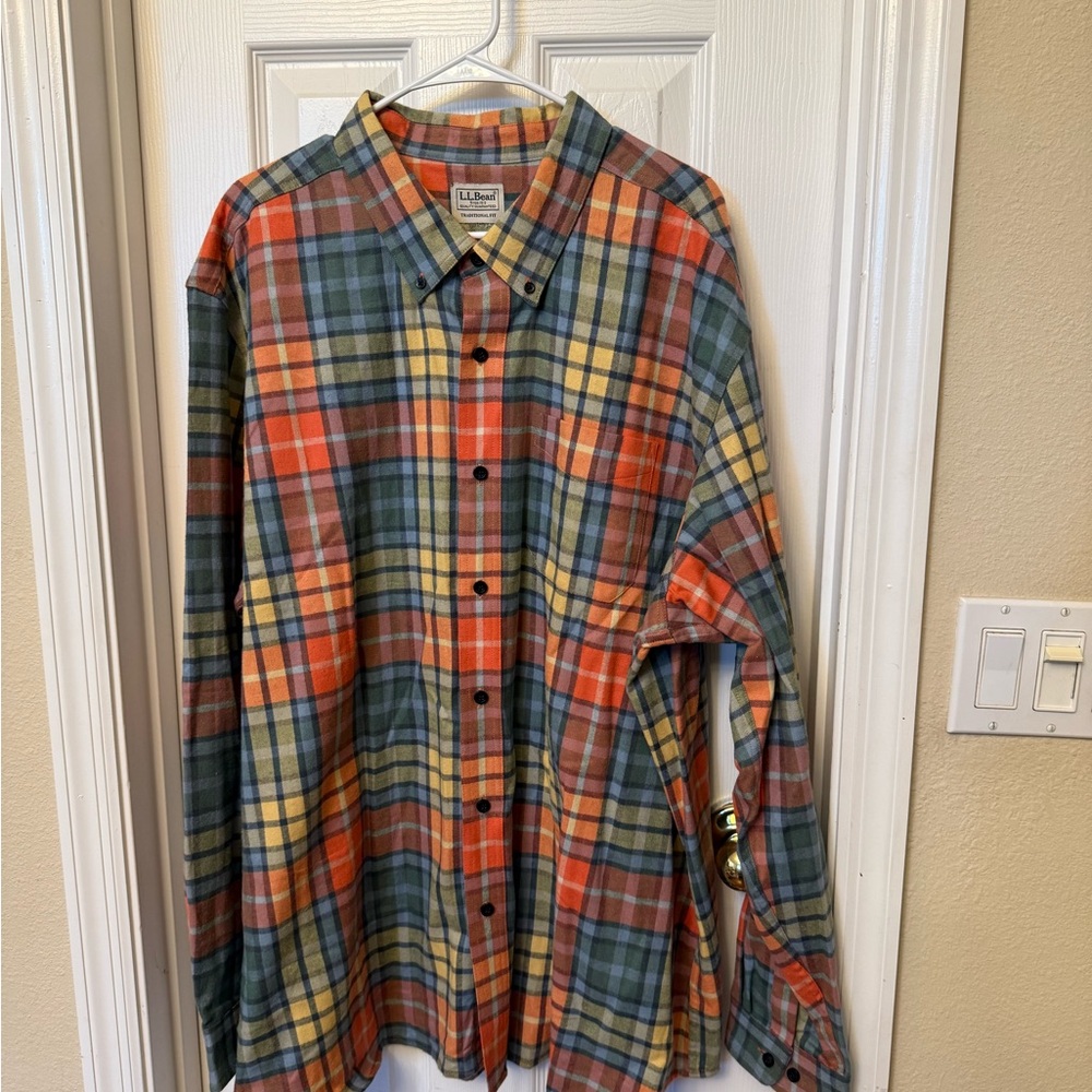 L.L. Bean Red and Green Casual Button Down Shirt